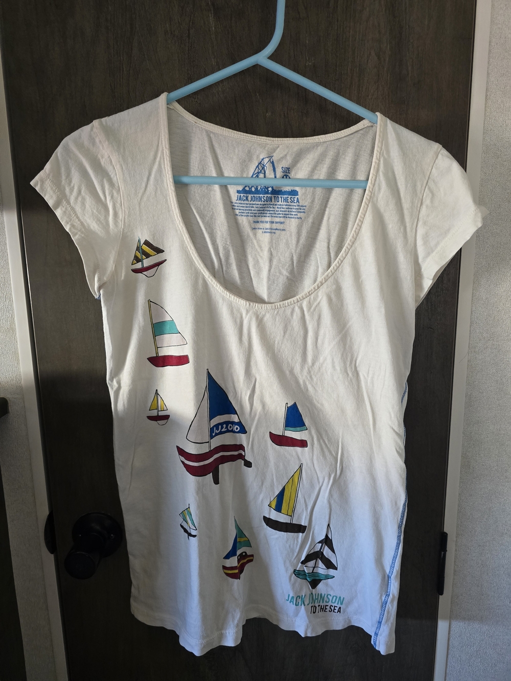 Jack Johnsom To The Sea White Sailboat Graphic Scoop Neck Tee